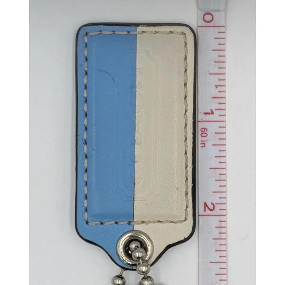 Coach Bag Charm Hangtag Blue Cream Leather Two Tone Replacement Large 2.5